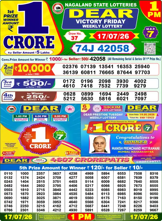 Nagaland Dear Lottery Result Today 1PM