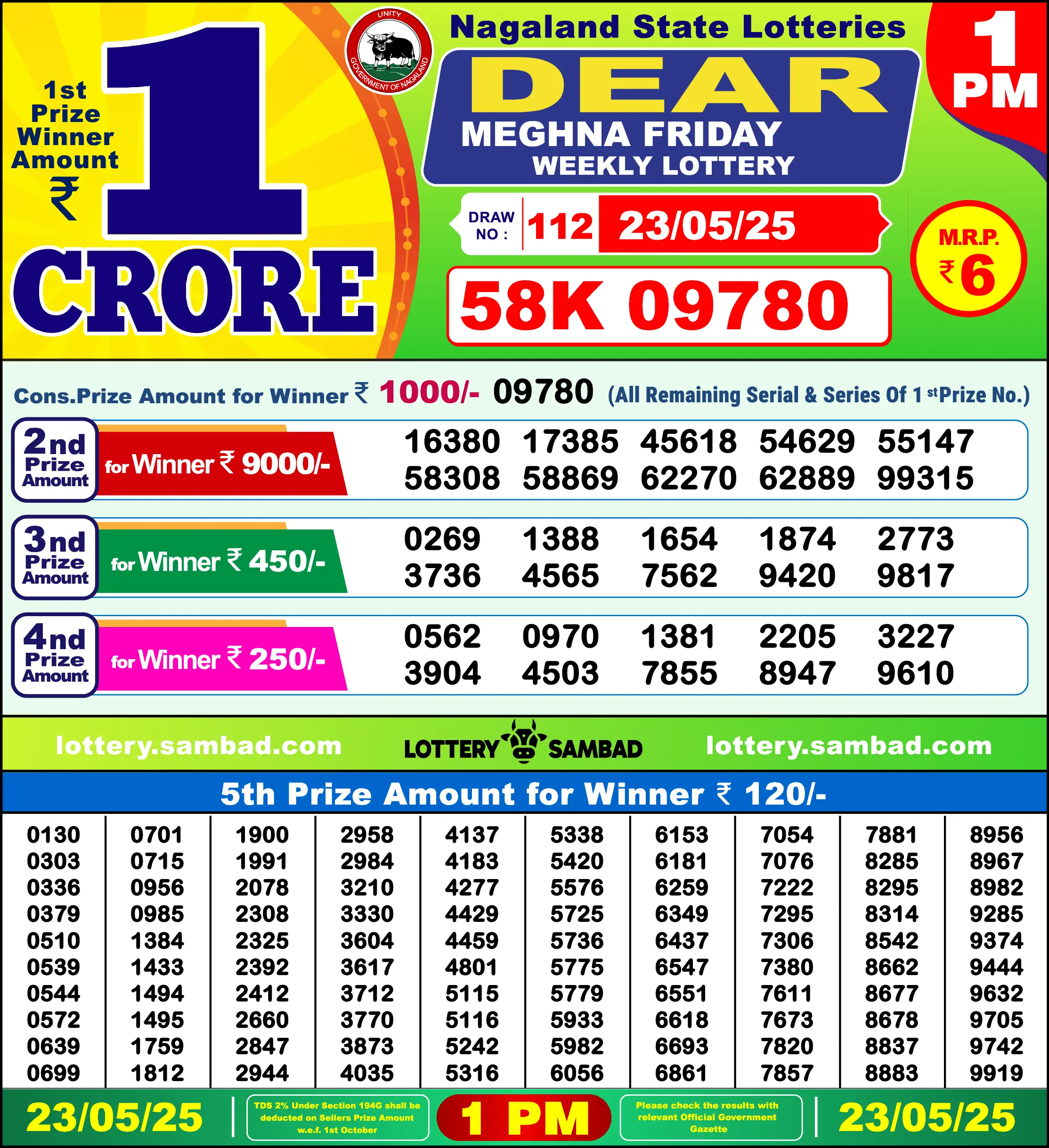 Showing Lottery Sambad 1PM 23-05-2025