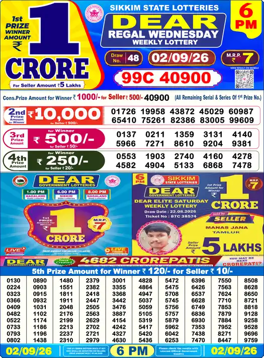 Dear Lottery Old Result 6PM 