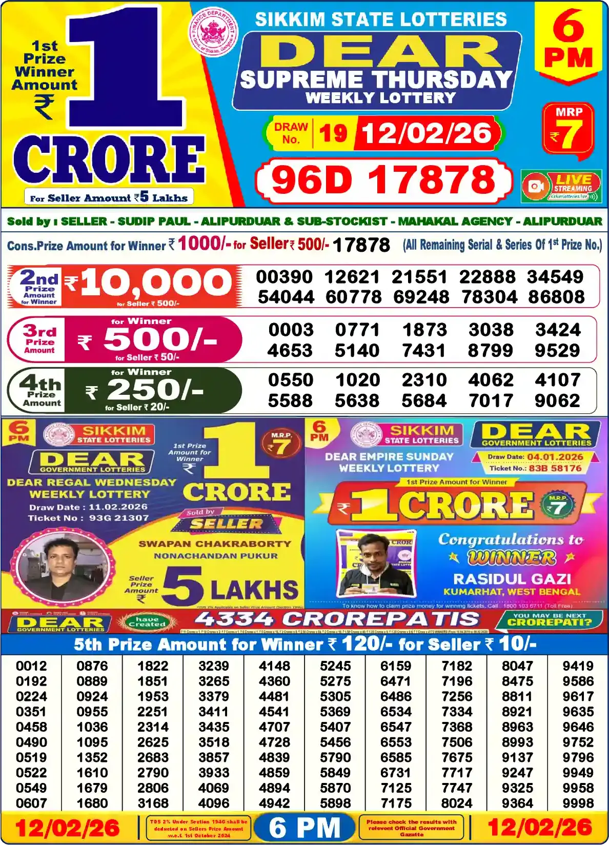 Dear lottery sambad Today 6pm