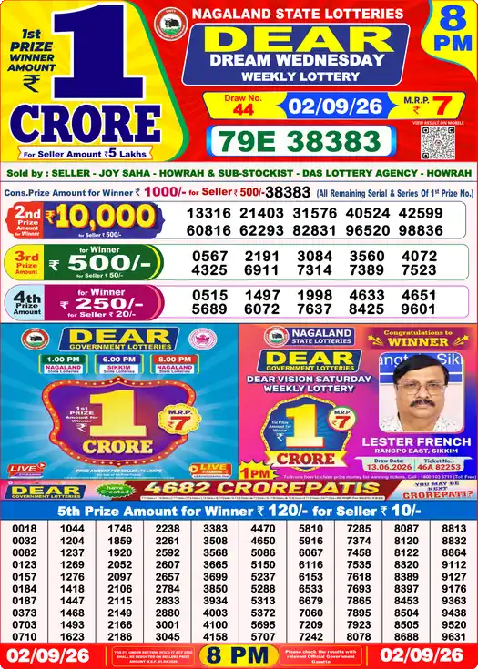 Dear Lottery Old Result 8PM 