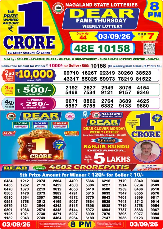 Dear Lottery Result Today 8PM 03-09-2026