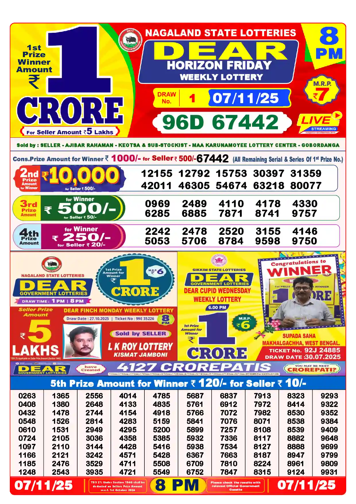 Dear Lottery Result Today 8PM 08-11-2025