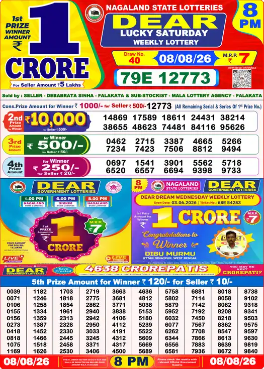 Dear Lottery Old Result 8PM 
