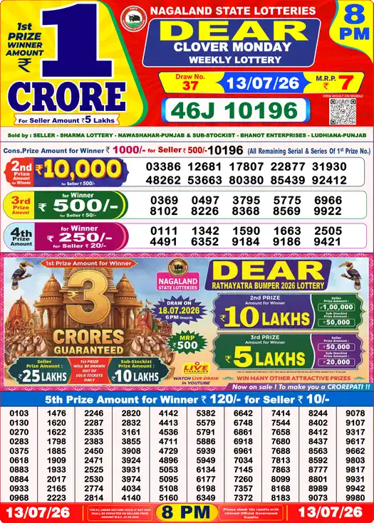 Dear Lottery Result Today 8PM 14-07-2026