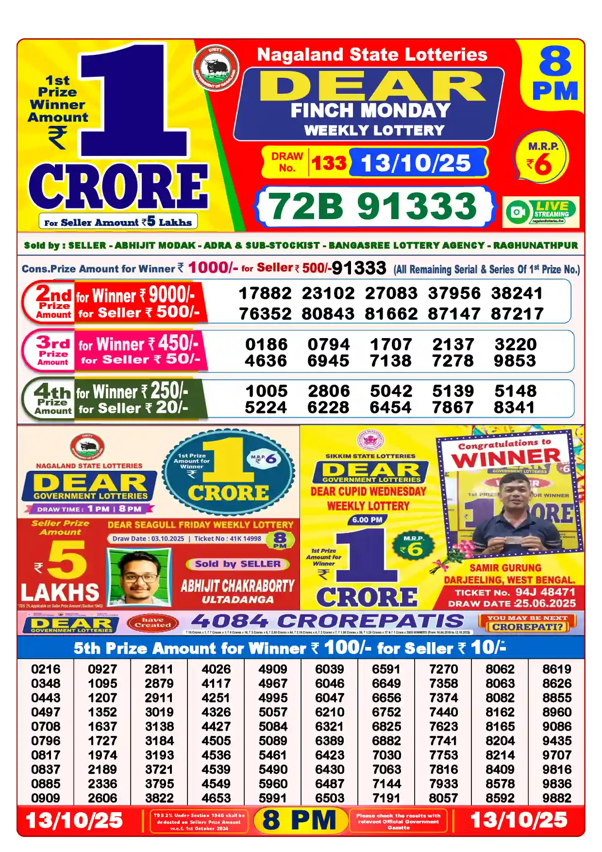Dear Lottery Old Result 8PM