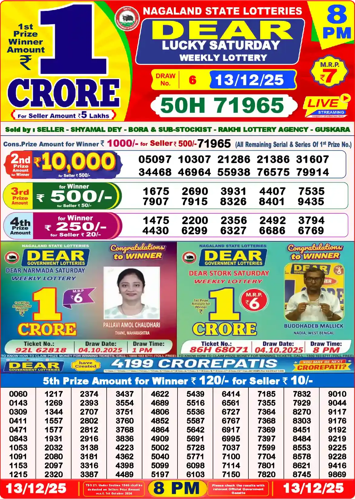 Dear Lottery Result Today 8PM 14-12-2025