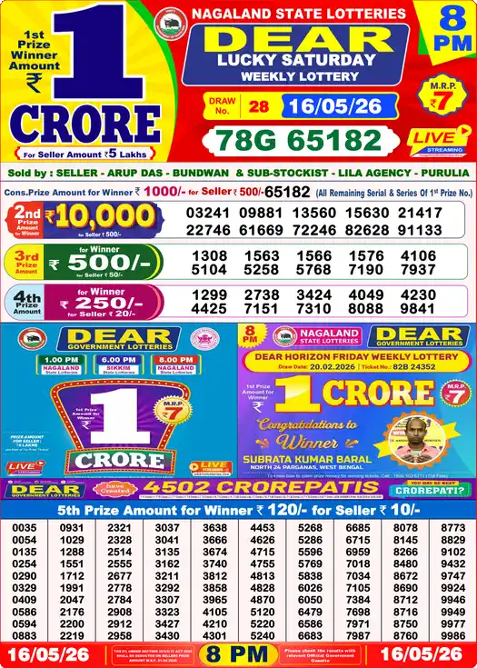 Dear lottery sambad Today 8pm