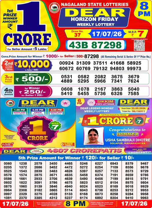 Dear lottery sambad Today 8pm
