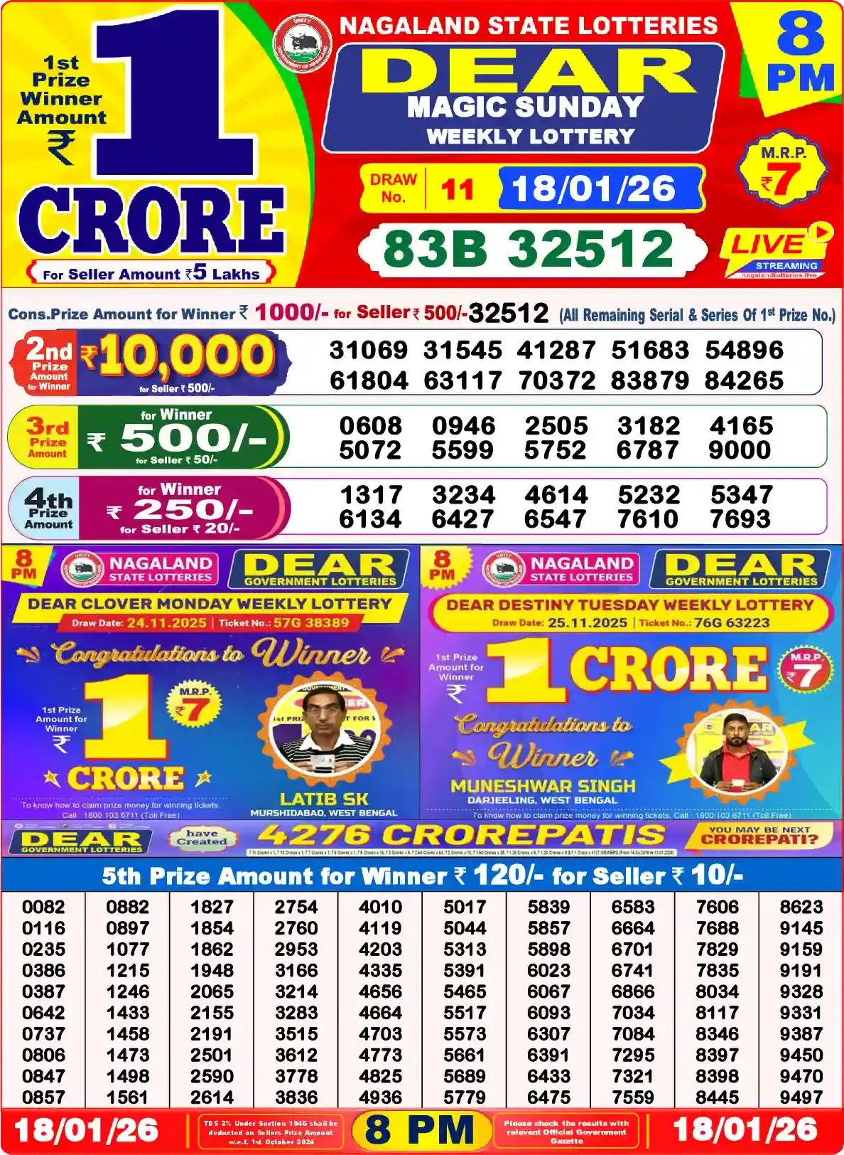Dear Lottery Old Result 8PM 