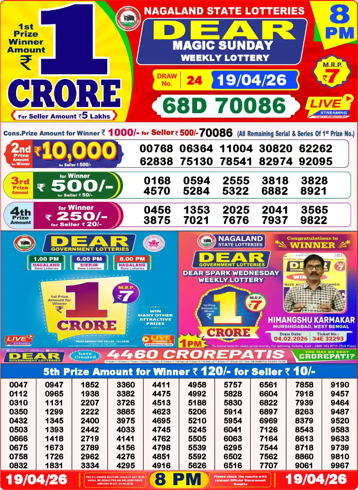 Dear lottery sambad Today 8pm