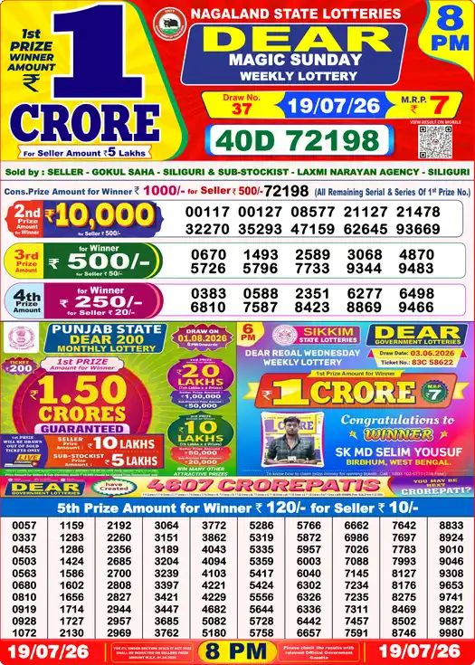 Dear Lottery Old Result 8PM 