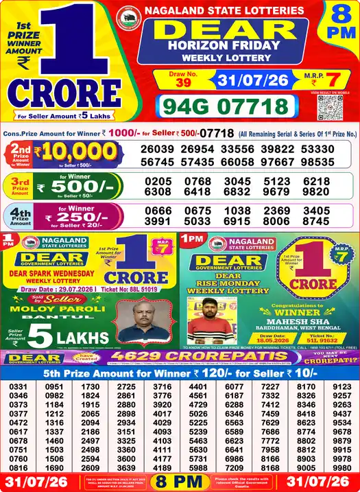 Dear lottery sambad Today 8pm